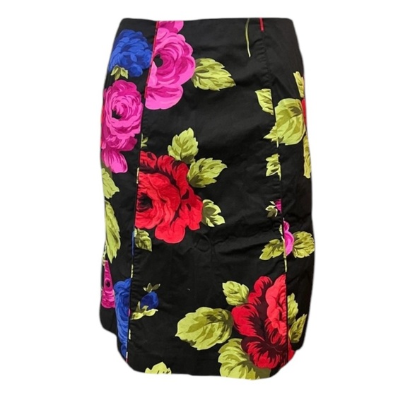 City Silk 6 Black Knee Length Pencil Skirt Bold Colorful Floral Print Office - Picture 2 of 5